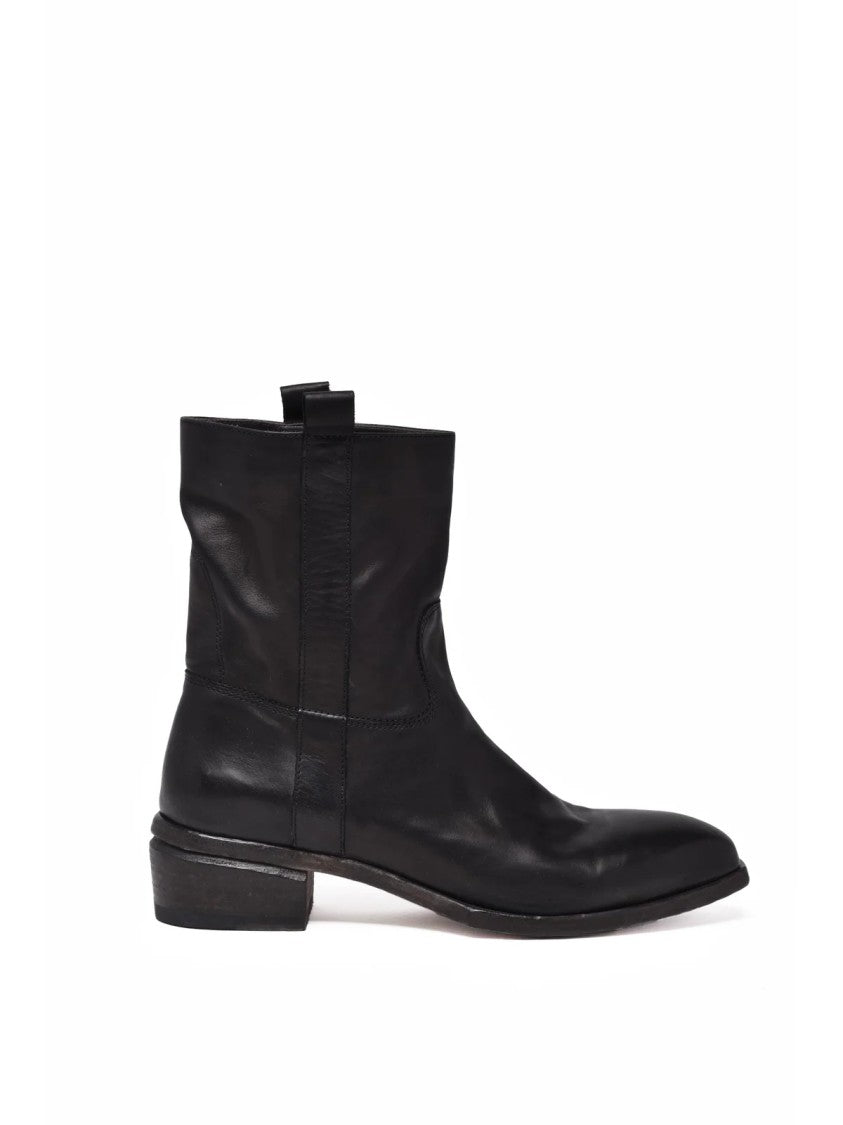 Shoto Black Leather Pointed Ankle Boots