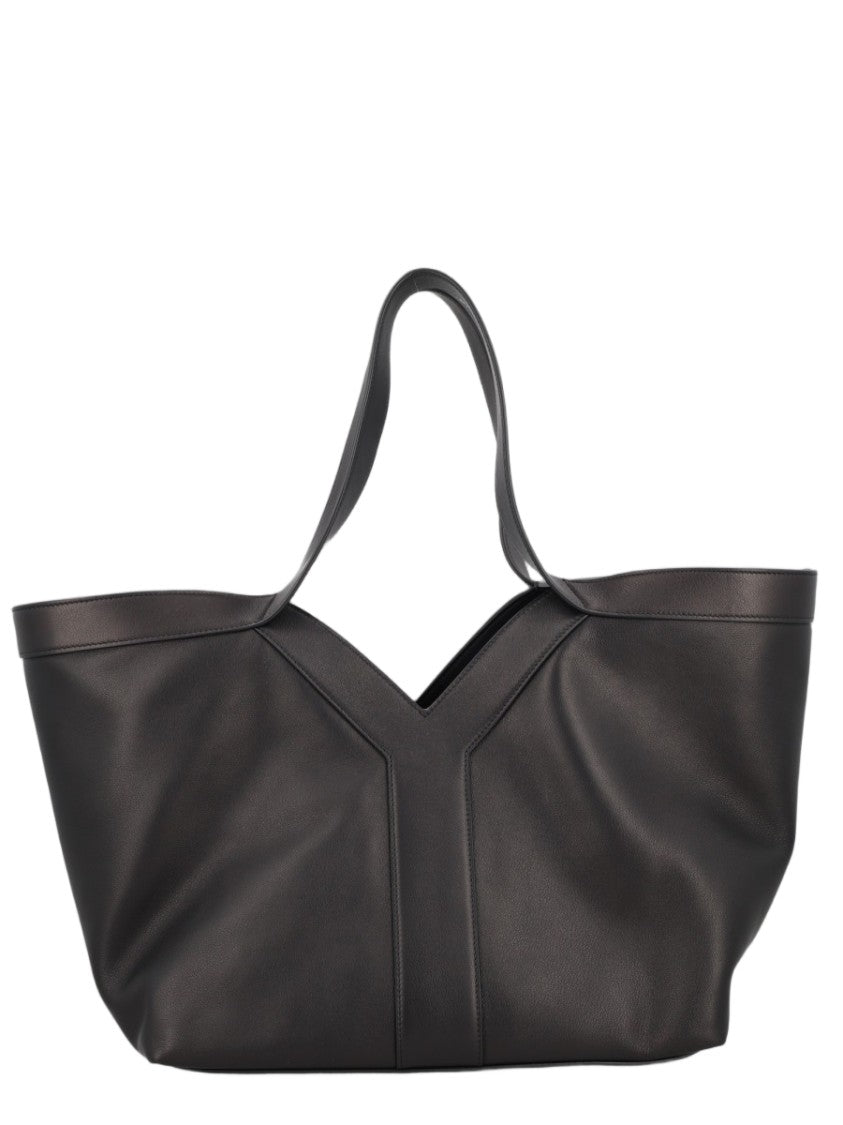 Saint Laurent Small Black Calf Leather Tote With Y-Seam Detail