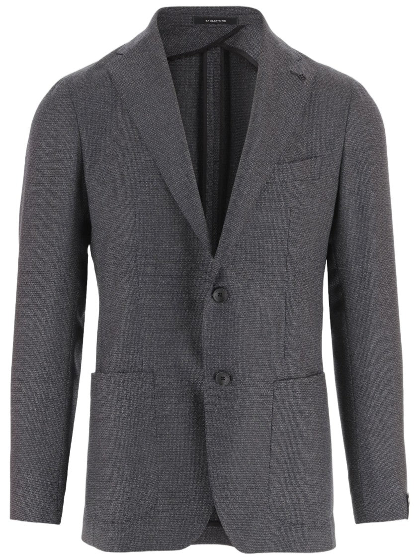 Tagliatore Grey Wool Blazer With Classic Lapels