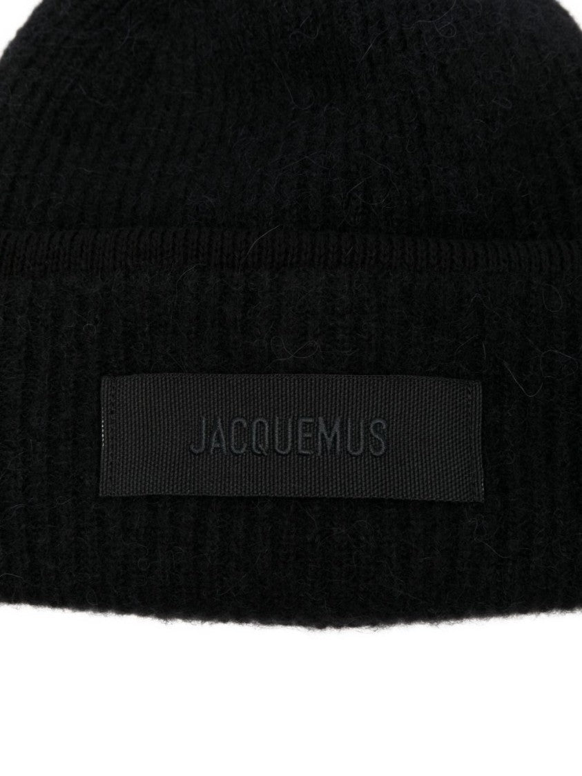 Jacquemus Black Folded Cuff Silk-Nylon Beanie Hat