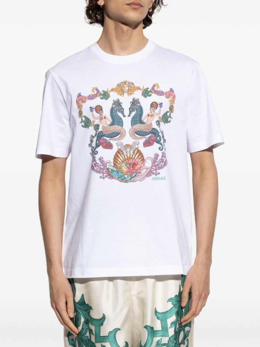 Versace White Intricate Graphic Print Crew Neck T-Shirt