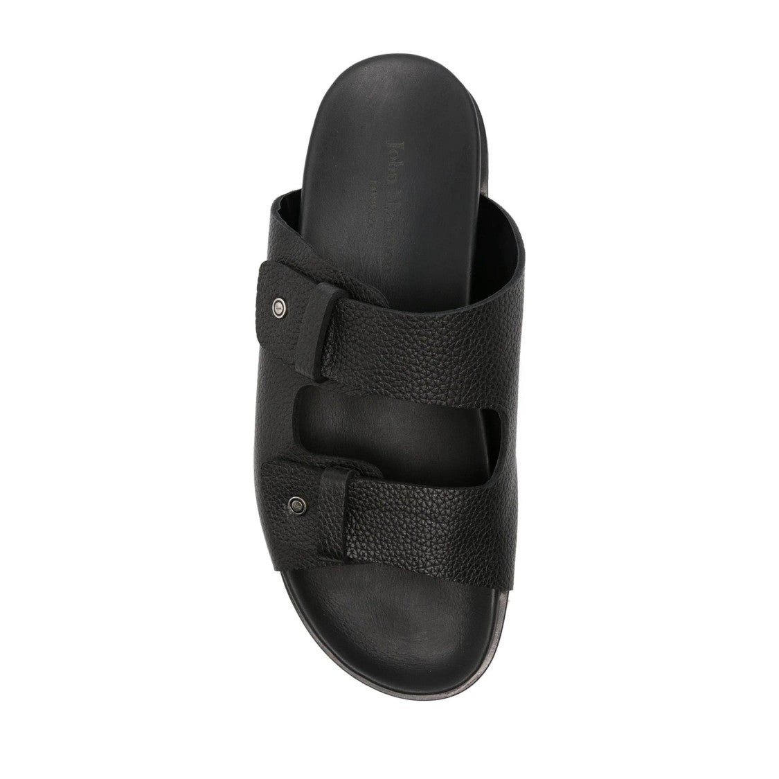 John Harrison Black Adjustable Strap Leather Slippers