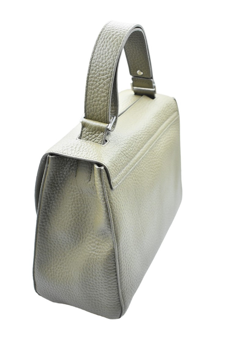 Orciani Beige Hammered Leather Customizable Zip Handbag