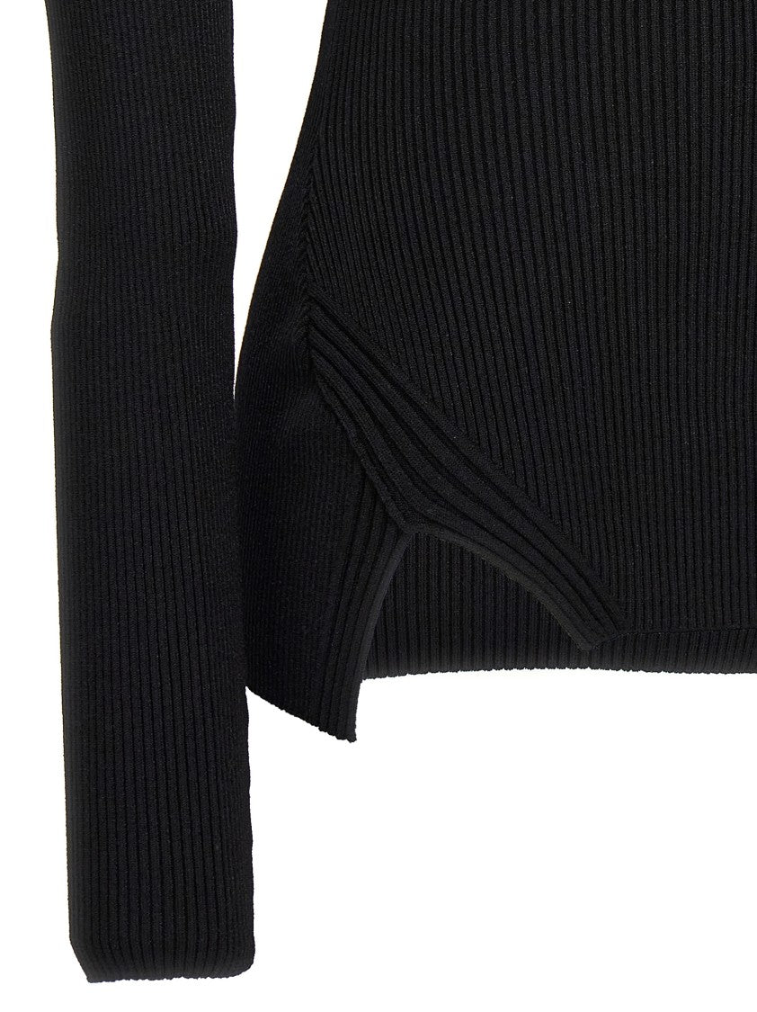 Nensi Dojaka Ribbed Cut-Out Sweater With Sweetheart Neckline