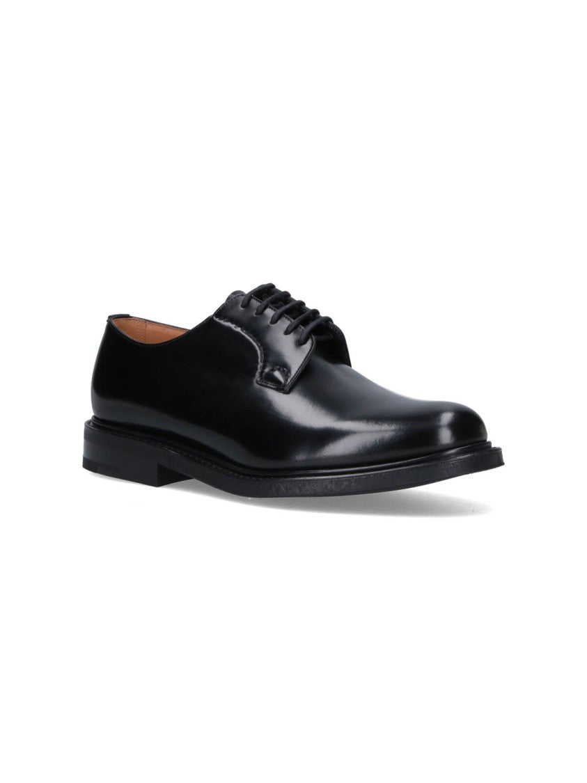 Church's Polished Black Leather Lace-Up Flat Shoes From Church's