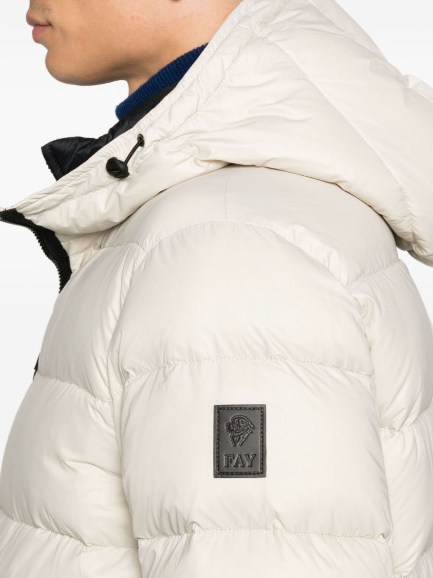 Fay Quilted Beige Jacket With Adjustable Hood