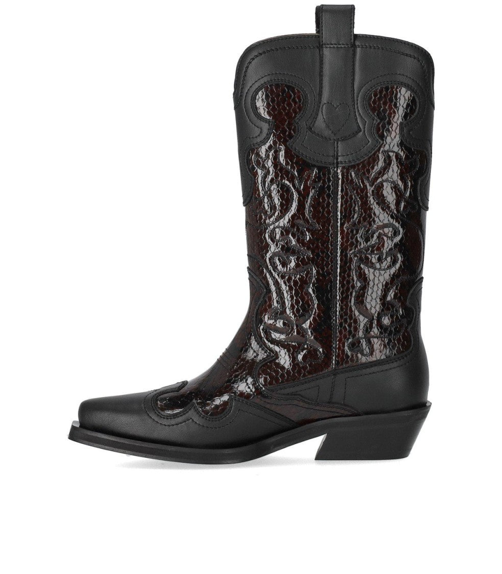 Ganni Black Reptile Effect Texan Boot