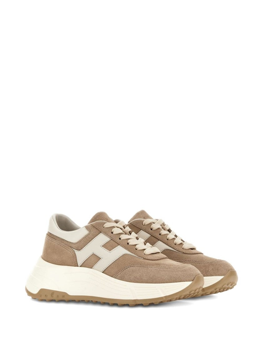 Hogan Round Toe Lace-Up Sneakers With Ridged Sole And Logo Detail