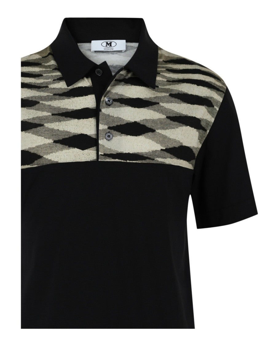 M Missoni Contrasting-Collar Polo Shirt With Geometric Motifs