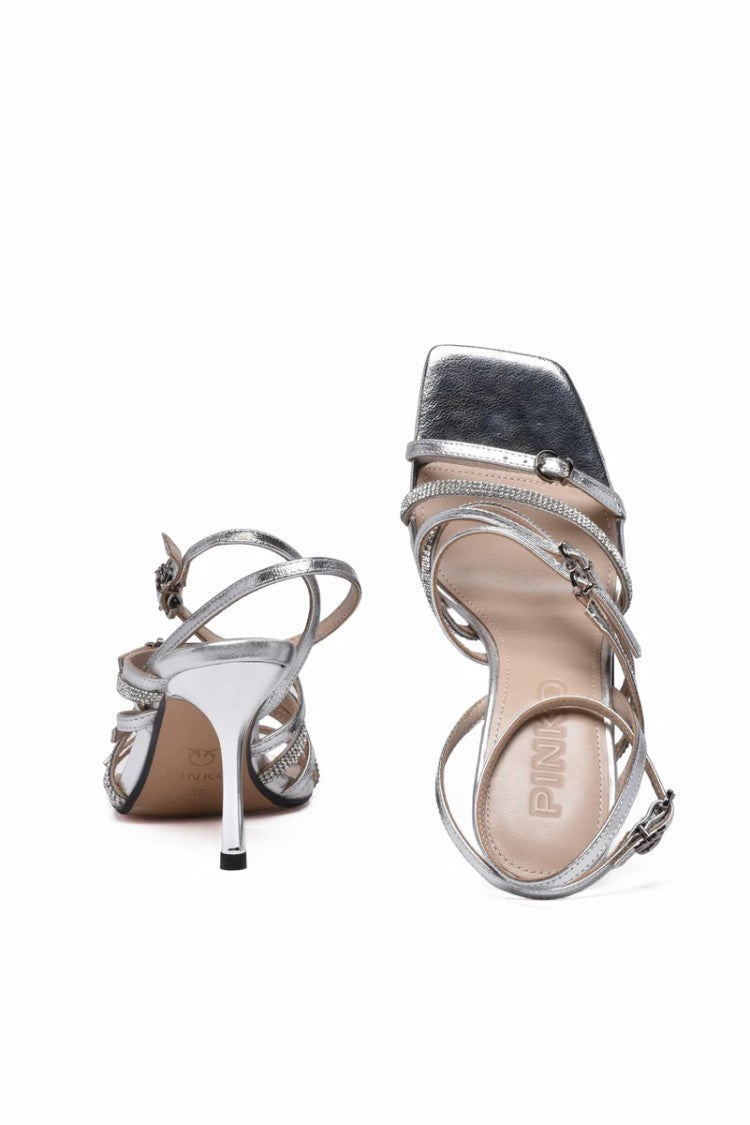 Pinko Sandal 9Cm Heel Strap - Silver