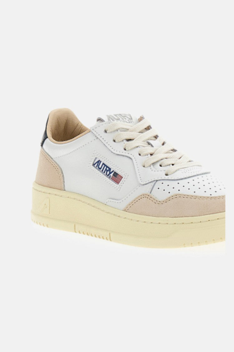 Autry Medalist Low Suede-Trim Leather Sneakers