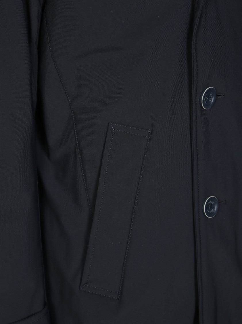 Herno Double-Breasted Black Peacoat With Wide Lapel