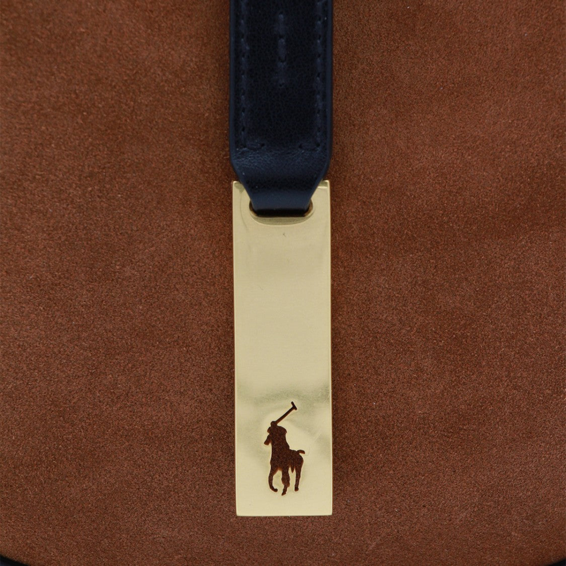 Polo Ralph Lauren Crescent-Shaped Brown Suede Handbag With Gold Accents