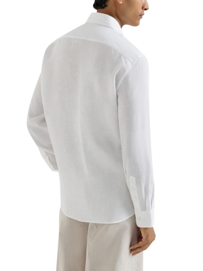 Brunello Cucinelli Lightweight Linen Long-Sleeve Shirt With Pointed Collar