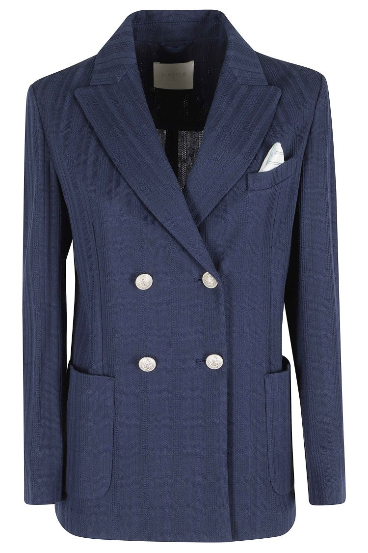Circolo 1901 Blue Double-Breasted Patch-Pockets Cotton Blazer