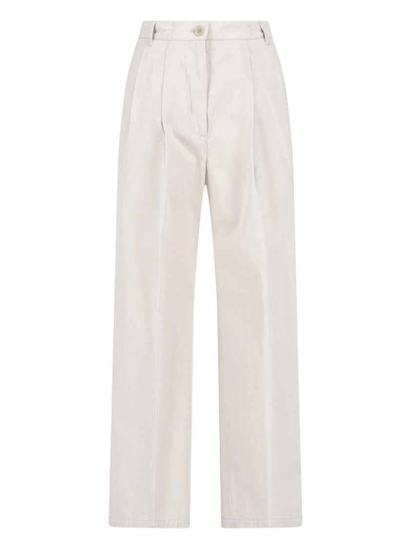 Aspesi Cream Tailored Straight-Leg Cotton Trousers