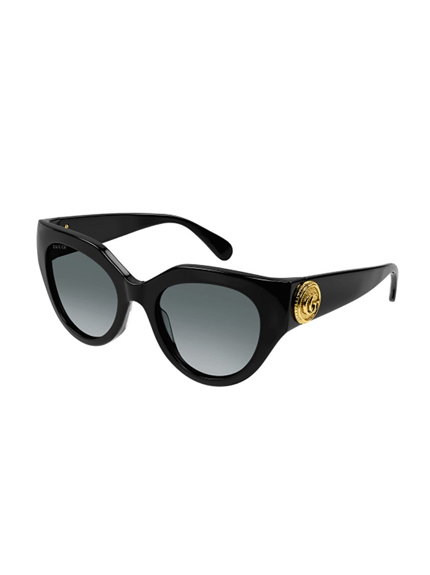 Gucci Glossy Black Cat-Eye Sunglasses With Gold Emblem Detail