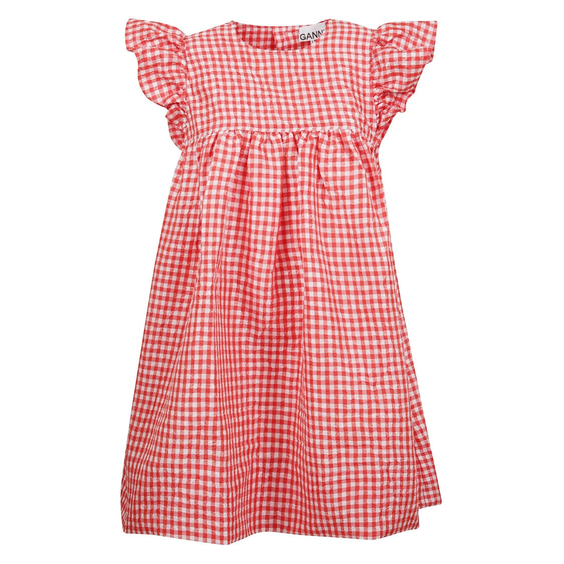 Ganni Red And White Checked Mini Dress