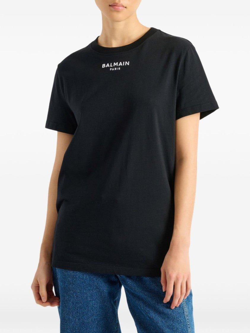 Balmain Black Embroidered Signature Logo T-Shirt