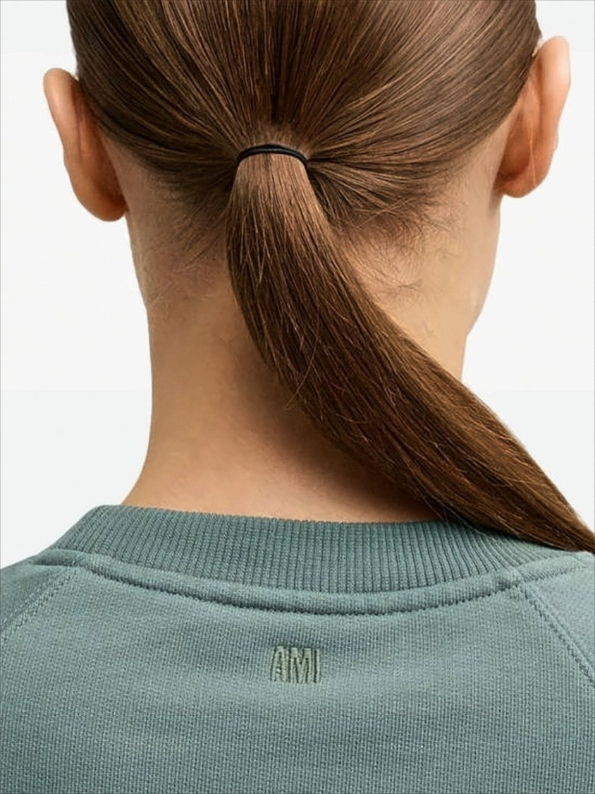 Ami Relaxed Fit Long-Sleeve Crewneck Sweatshirt With Tonal Embroidery