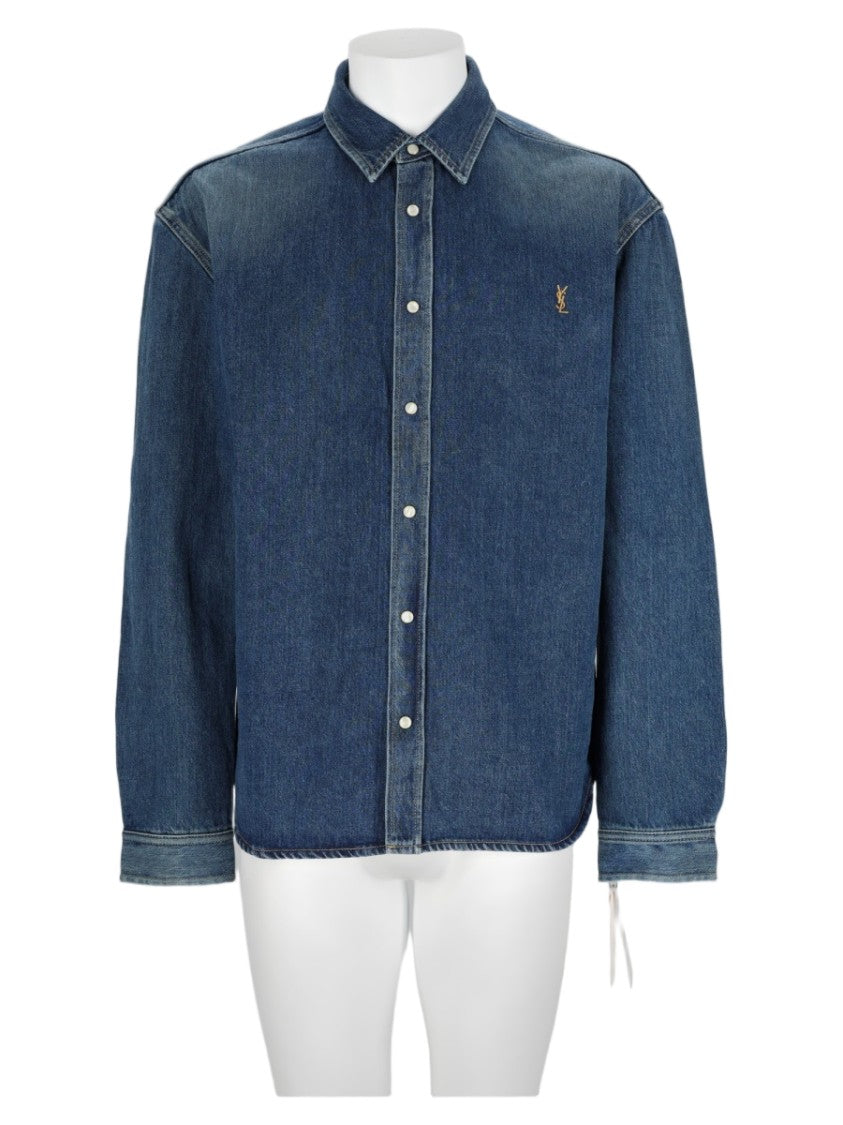 Saint Laurent Classic Distressed Button-Up Denim Shirt