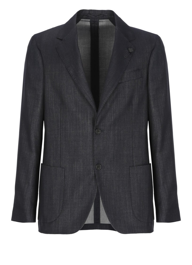 Lardini Blue Black Buttons Flower Accent Suit