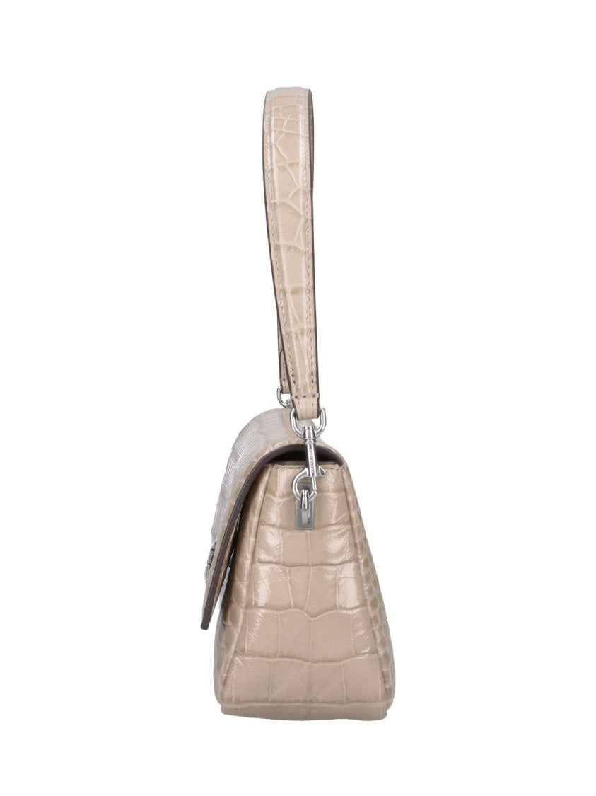 Tory Burch Beige Charlie Crocodile-Embossed Leather Bag