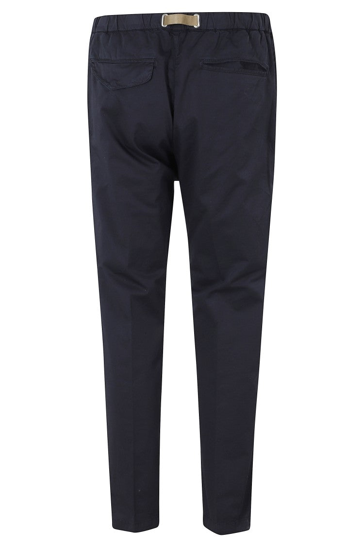 White Sand Blue Drawstring Elastic Waistband Cotton-Blend Straight-Leg Pants
