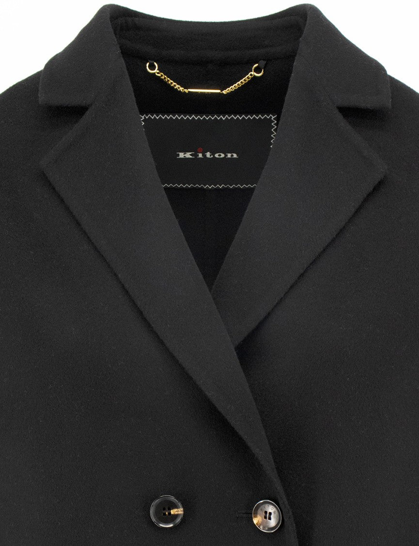 Kiton Double-Breasted Cashmere Coat With Notched Collar