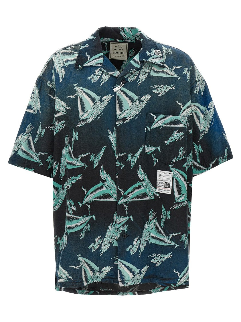 Maison Mihara Yasuhiro Vintage-Effect Black Shirt With Oversized Fit And All-Over Print