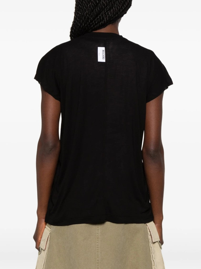 Moschino Black Relaxed Viscose Flutter Sleeve T-Shirt