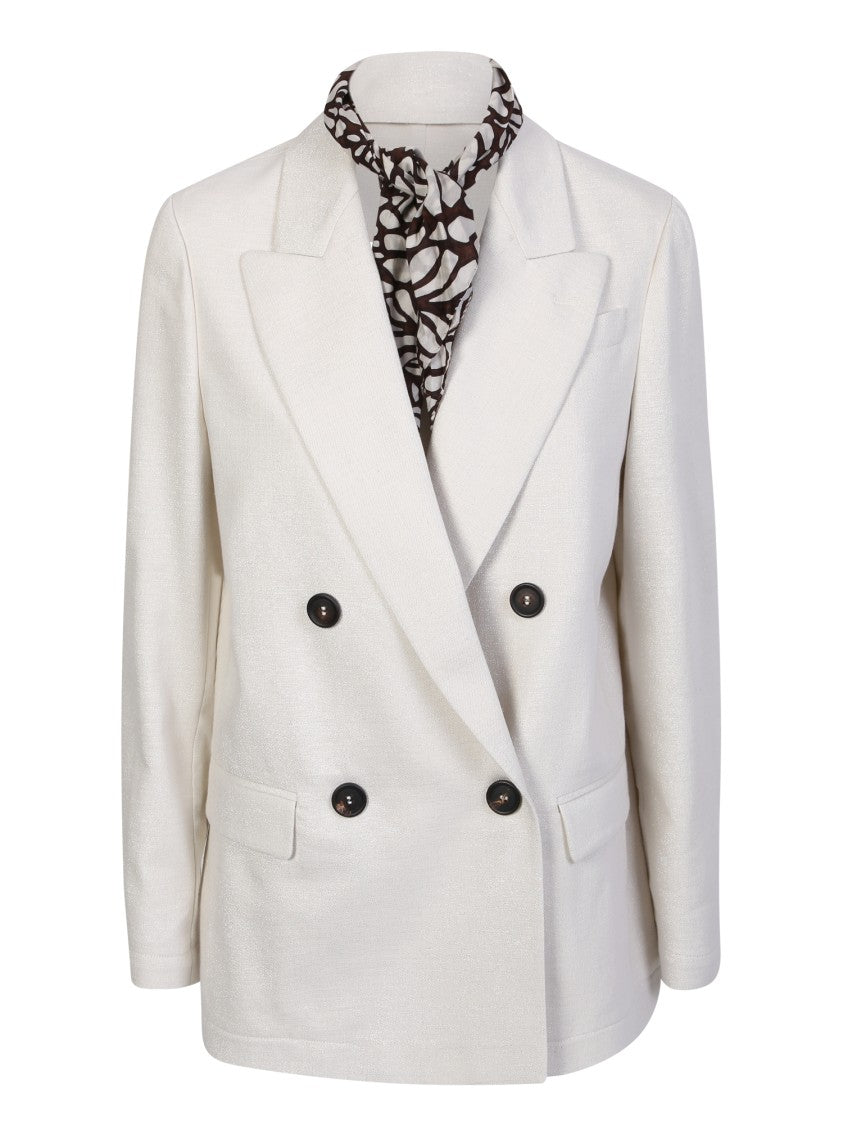Brunello Cucinelli White Double-Breasted Blazer