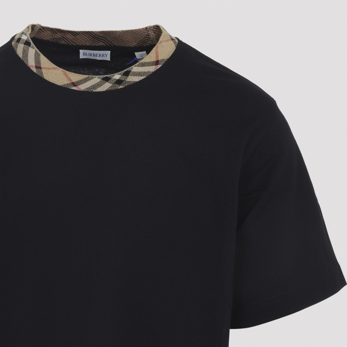 Burberry Ryan Check Collar Black Cotton T-Shirt