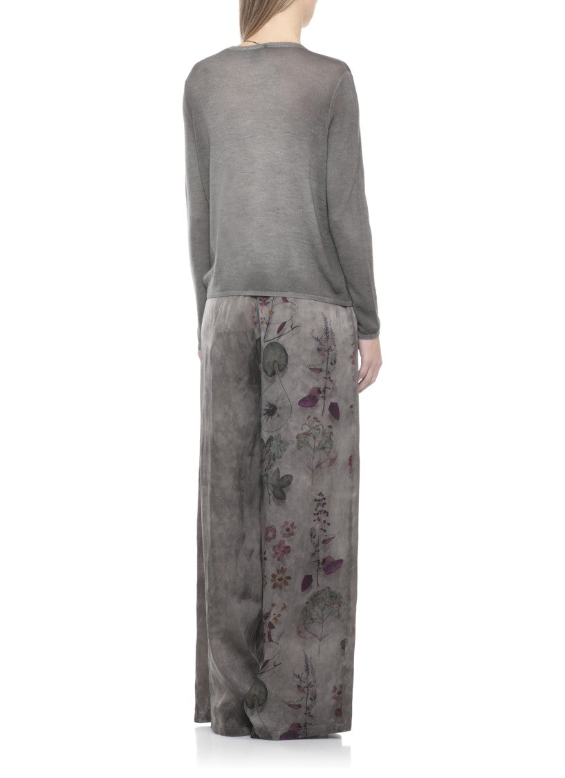 Avant Toi Grey Ribbed Trims Cashmere-Silk Sweater