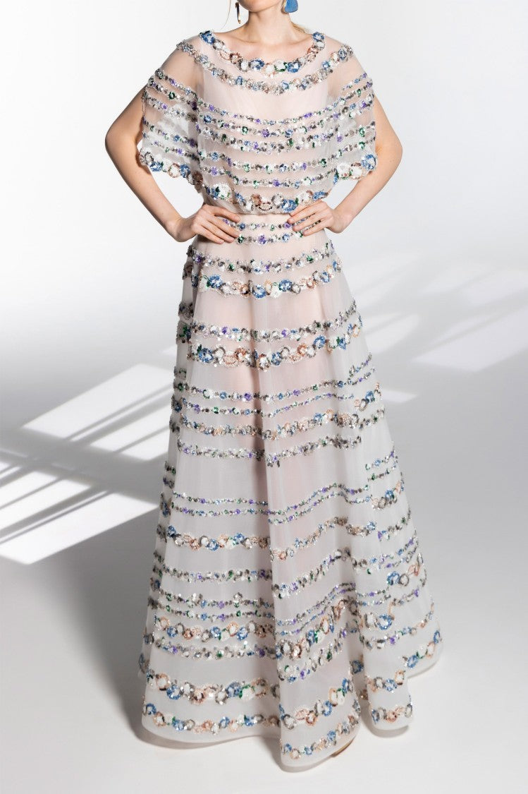 Saiid Kobeisy Tulle Beaded Dress With A Blouson Top