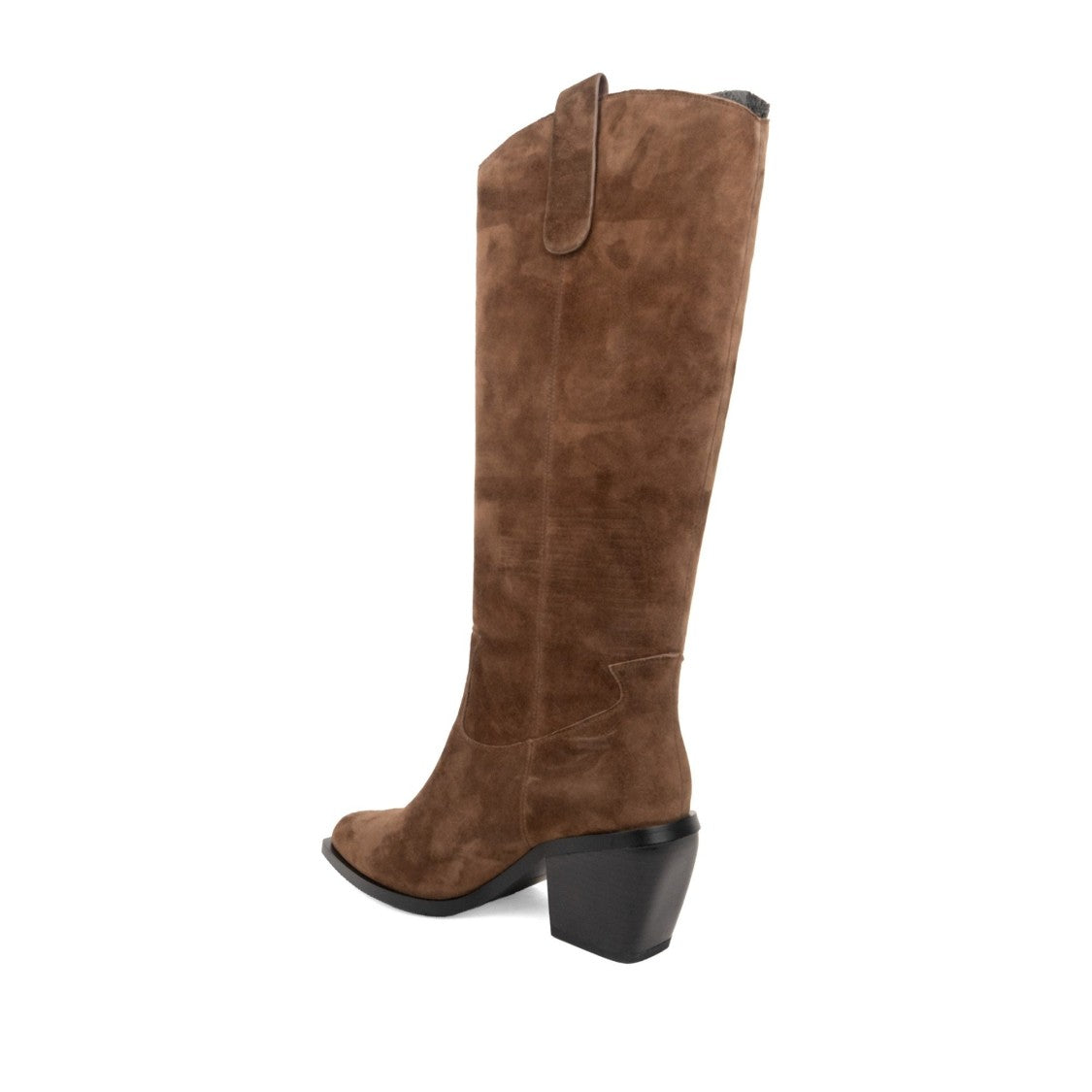 Linda Baumann Brown Pointed Toe Minimal Design Suede Block Heel Boots