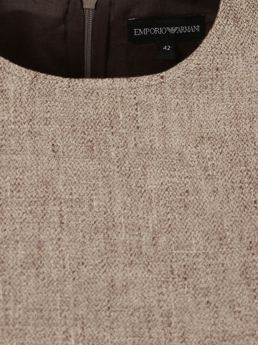 Emporio Armani Heavy Linen Canvas Sleeveless Top With Faux Leather Detail
