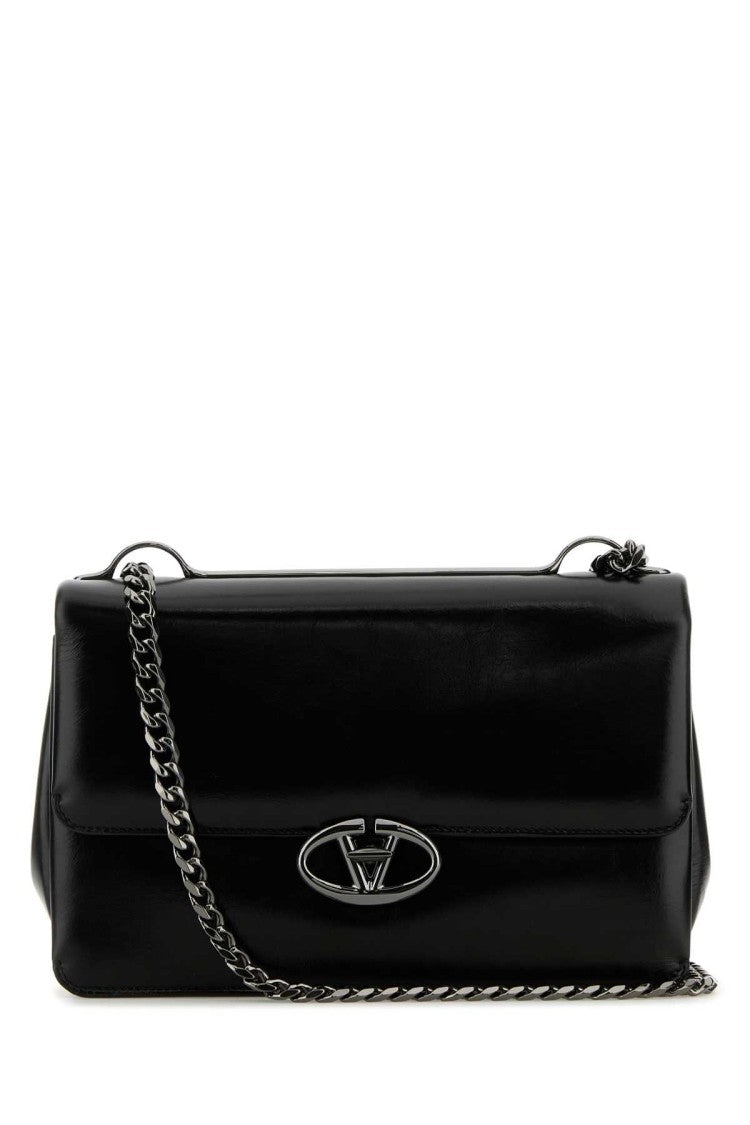 Valentino Garavani Black Leather Medium Vlogo Shoulder Bag