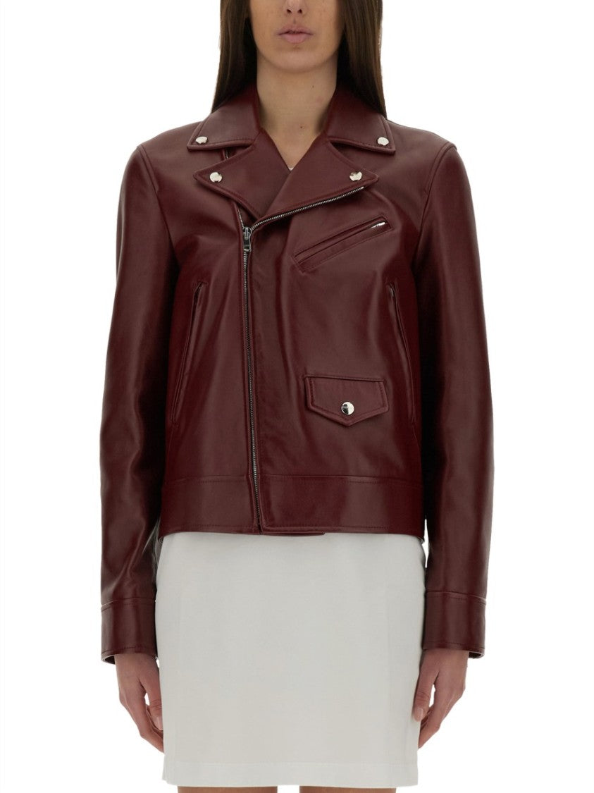Gucci Classic Burgundy Leather Biker Jacket With Structured Fit