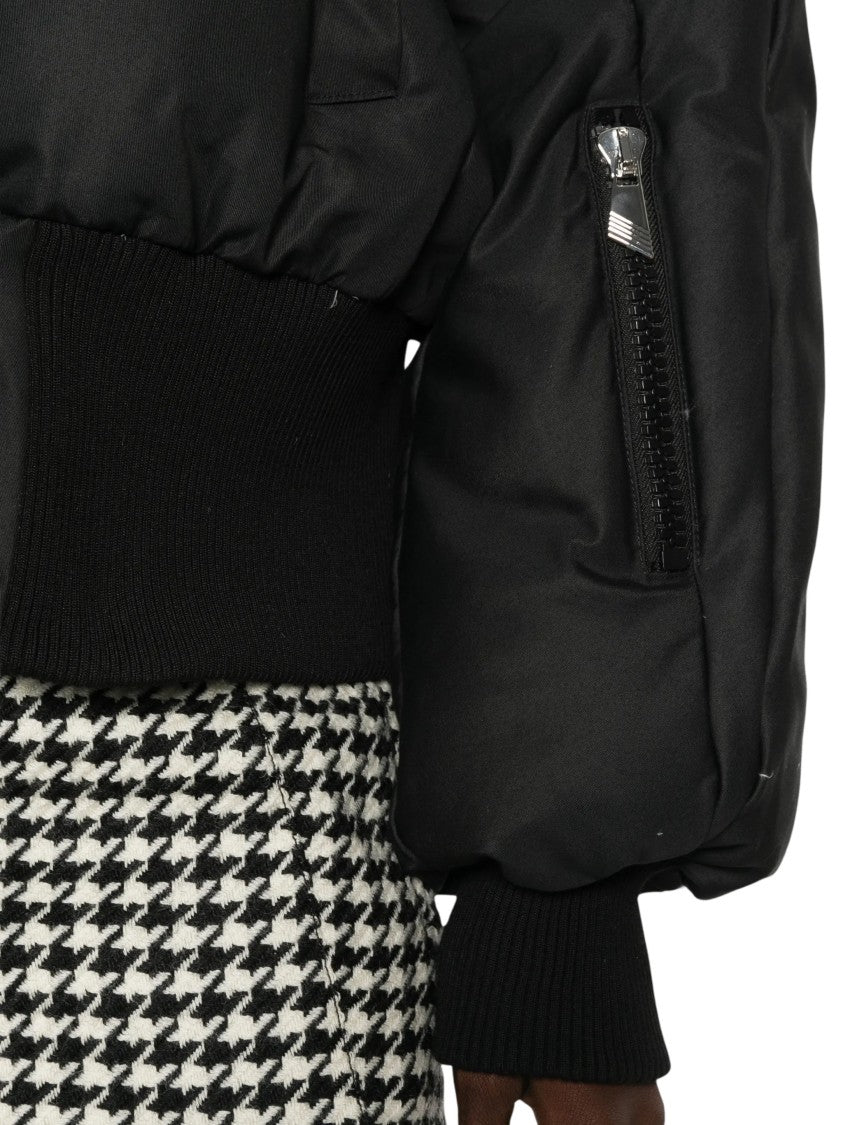 The Attico Cropped Black Puff Sleeve Bomber Jacket