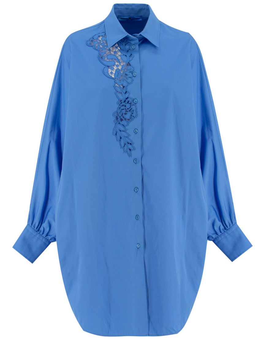 Ermanno Scervino Azur Blue Cotton Shirt With Lace Detailing