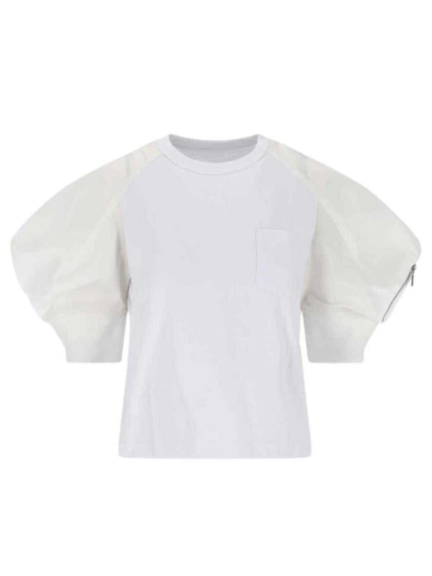 Sacai Balloon Sleeve White Cotton T-Shirt