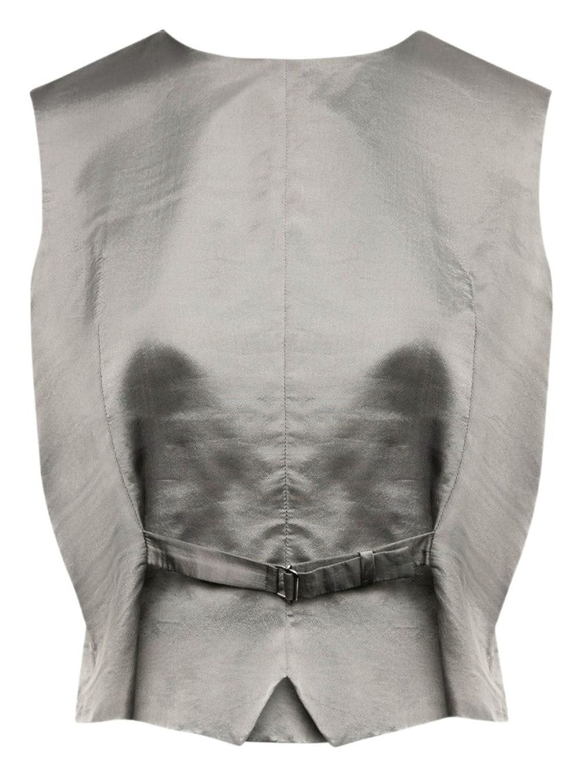 Mm6 By Maison Margiela Cropped Grey Jacket With Adjustable Waist