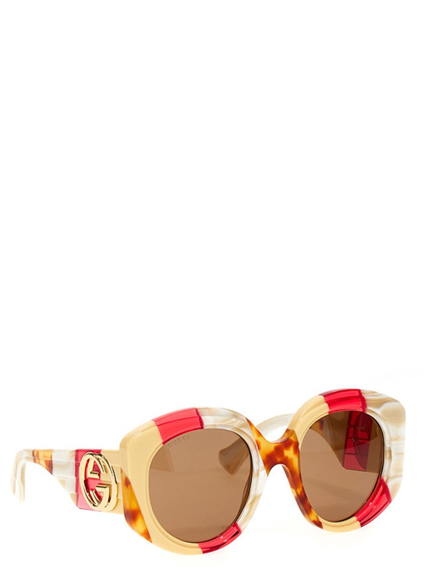 Gucci Tricolor Marble-Effect Oversized Sunglasses With Gg Logo