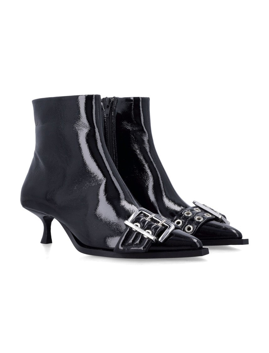 Ganni Buckle Patent Leather Maxi Studs Boots