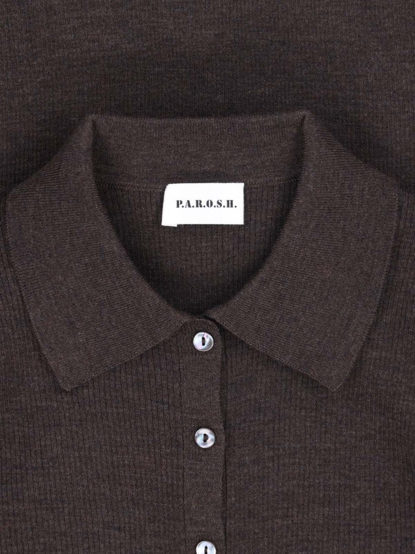 Parosh Ribbed Knit Sweater With Classic Collar