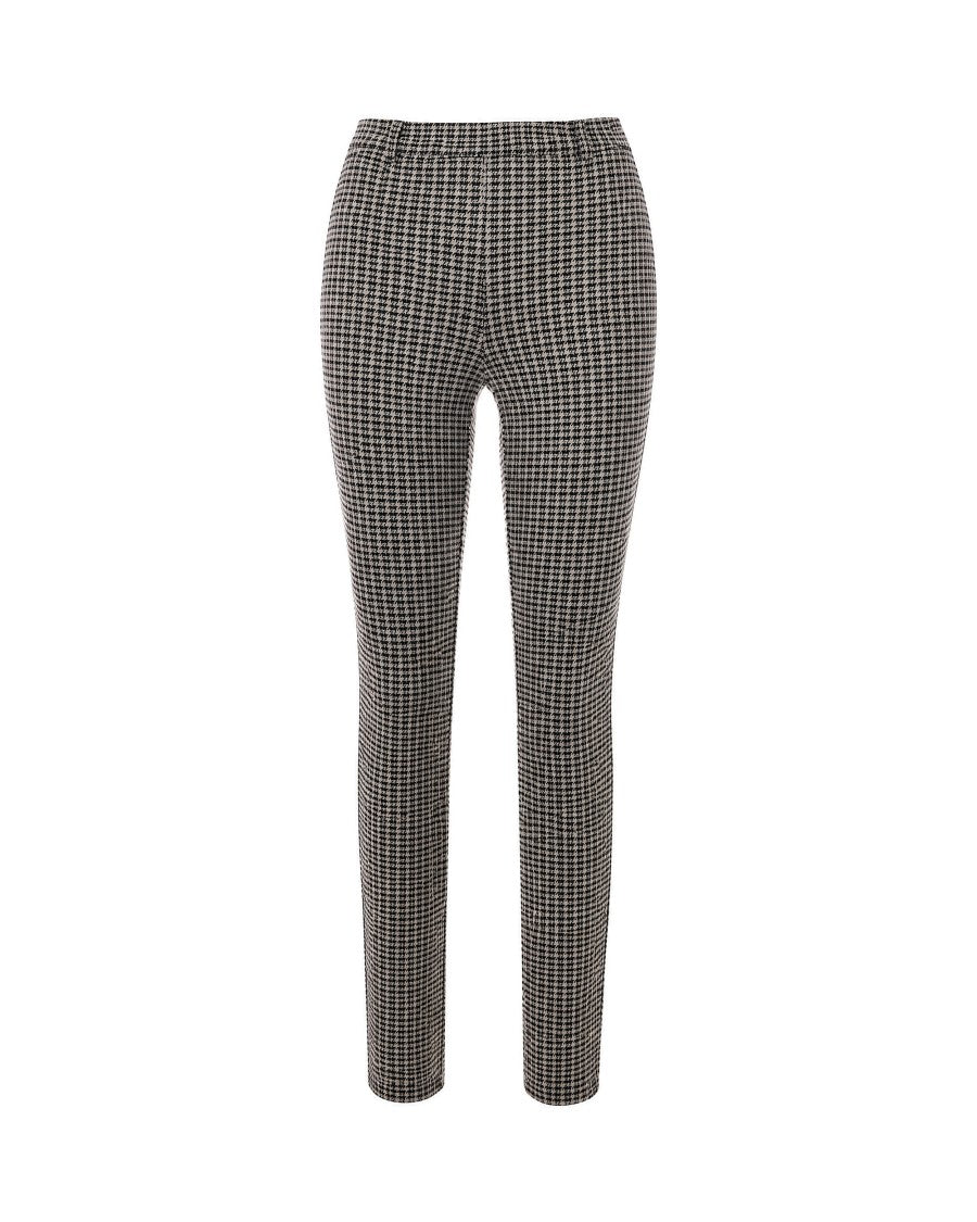 Patrizia Pepe Black-Beige Houndstooth Stretch Viscose-Blend Skinny Pants