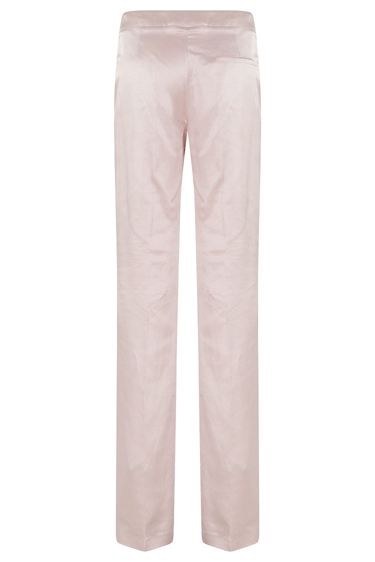 The Andamane Pink Gladys Textured Satin Flared Viscose-Blend Pants