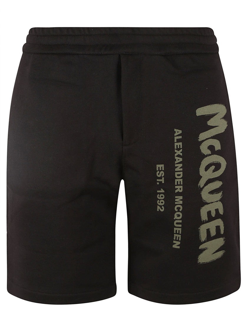 Alexander Mcqueen Relaxed Fit Black Graphic Print Shorts