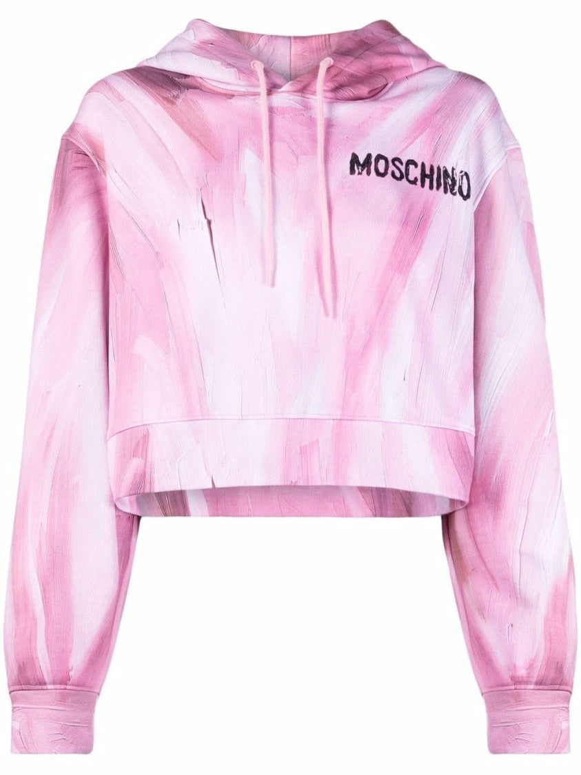 Moschino Cropped Pink Tie-Dye Sweatshirt With Bold Logo Detail